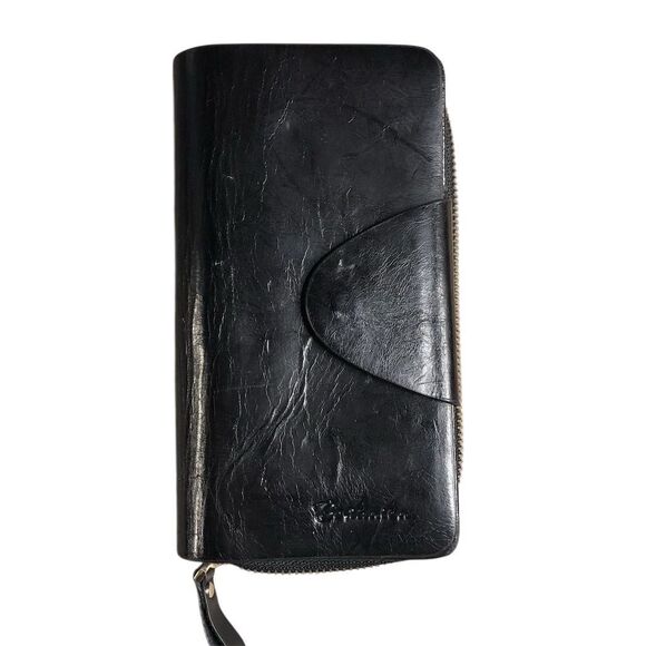 Jessica Moore Unisex Black Leather Zip-Around Wallet - Picture 4 of 4